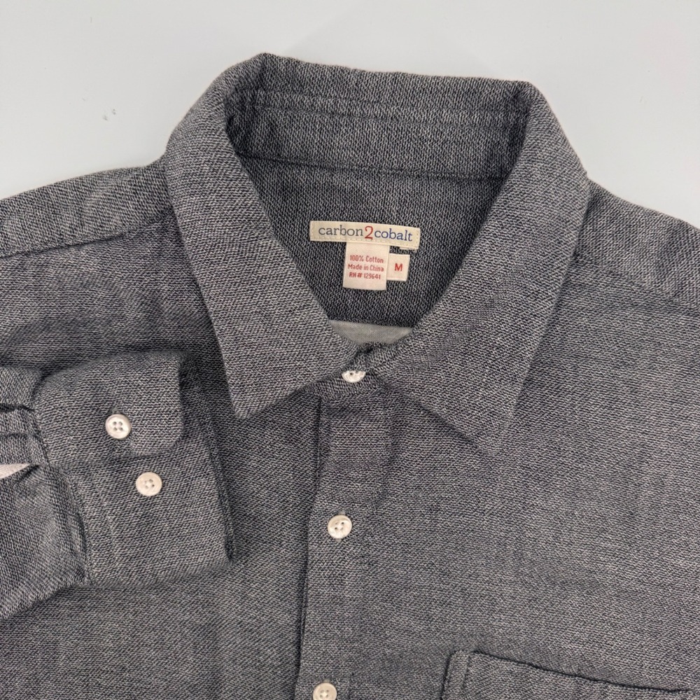 Carbon2cobalt Button Down Shirt Mens M Gray Textured Cotton Long Sleeve Pocket